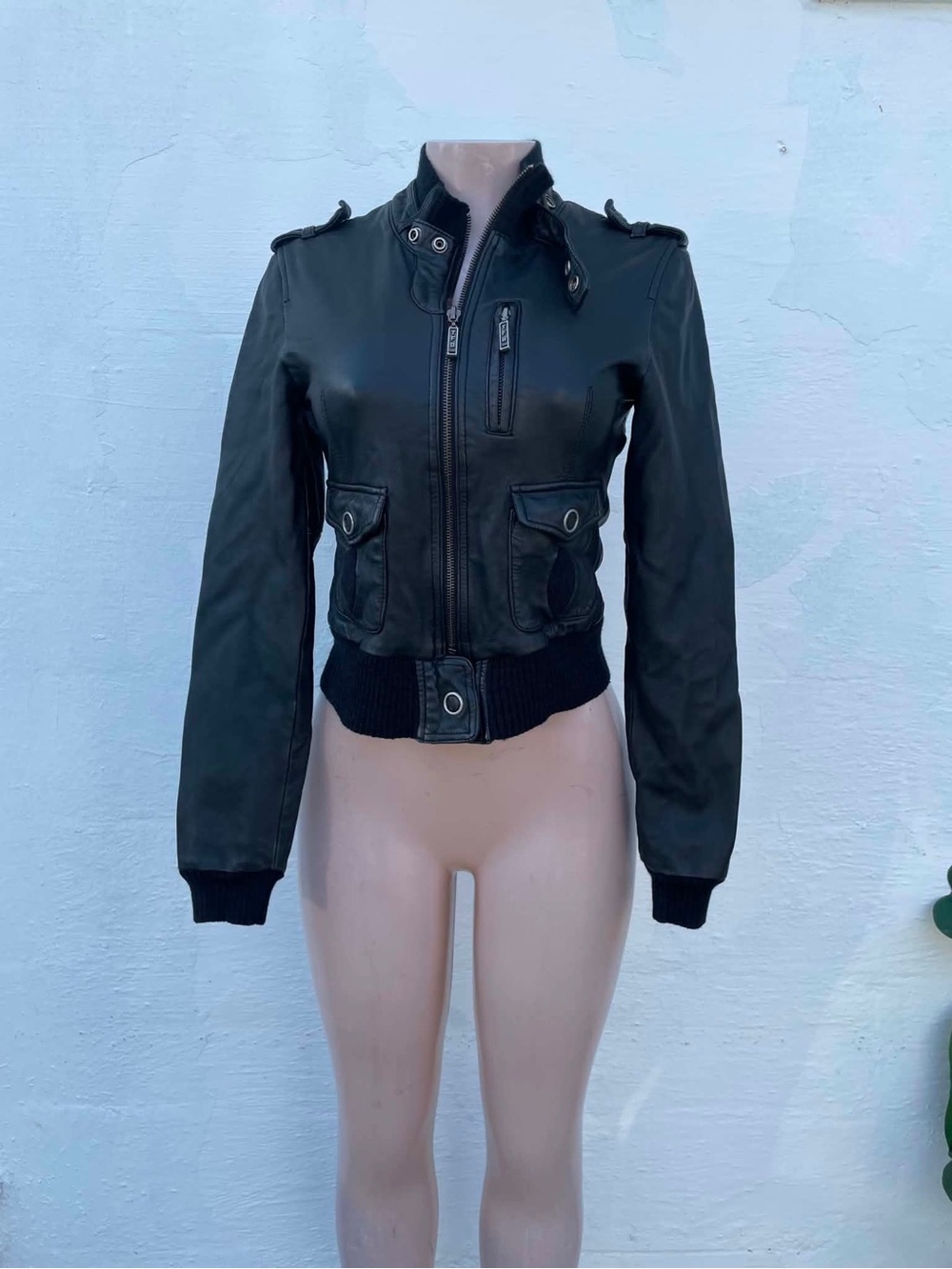 Young Fabulous & Broke Black Cropped Leather Bomber Jacket